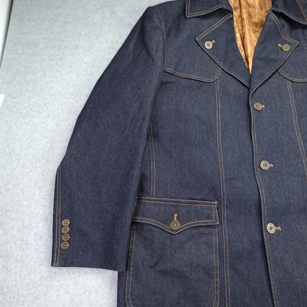 Bruno Rossetti Jacket Mens 48L Blue 70s‎ Paisley Lined Car Coat Denim Italy - Picture 3 of 15